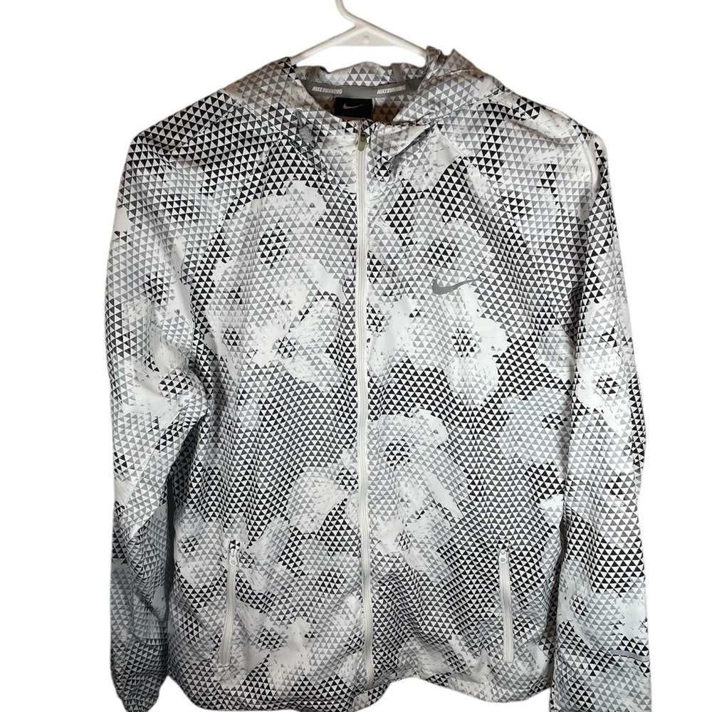 Nike Gray White Floral Running Distance Lightweight Reflective Zip-Up Jacket - Picture 2 of 7